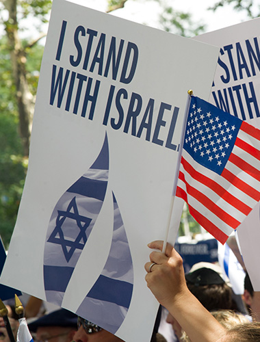 Photo of I Stand with Israel signs.